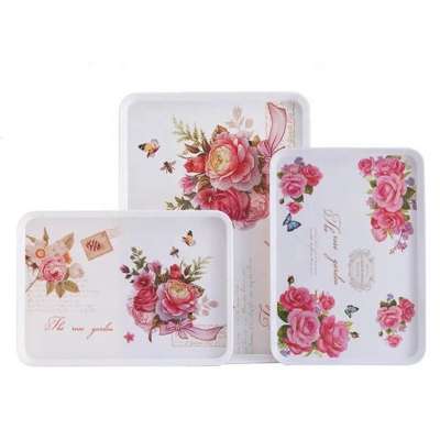 Flower design melamine serving tray set