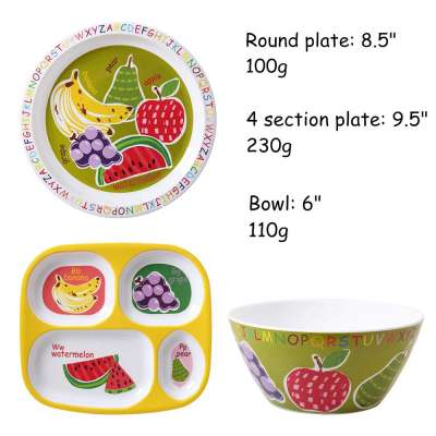 100% melamine plastic food set for kids children plate dinner set